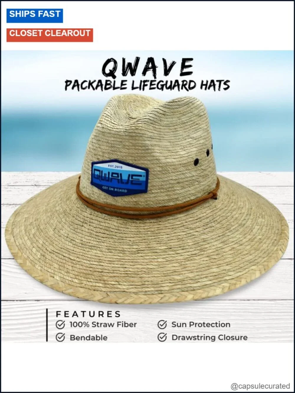 100% Straw Fiber Packable Lifeguard Sun Hat with Drawstring